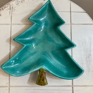 Vintage Shabby Chic  Glazed Christmas Tree dish or decor
